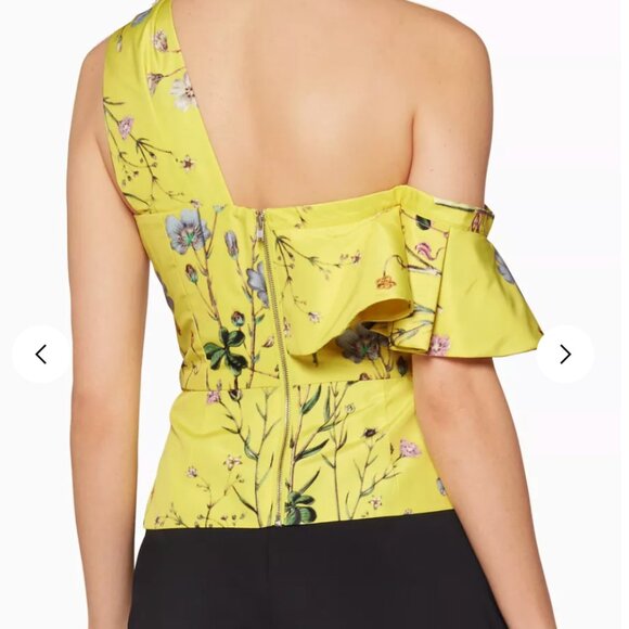 Self Portrait Size 6 Yellow Floral Printed Asymmetric Ruffled Top - Picture 3 of 6